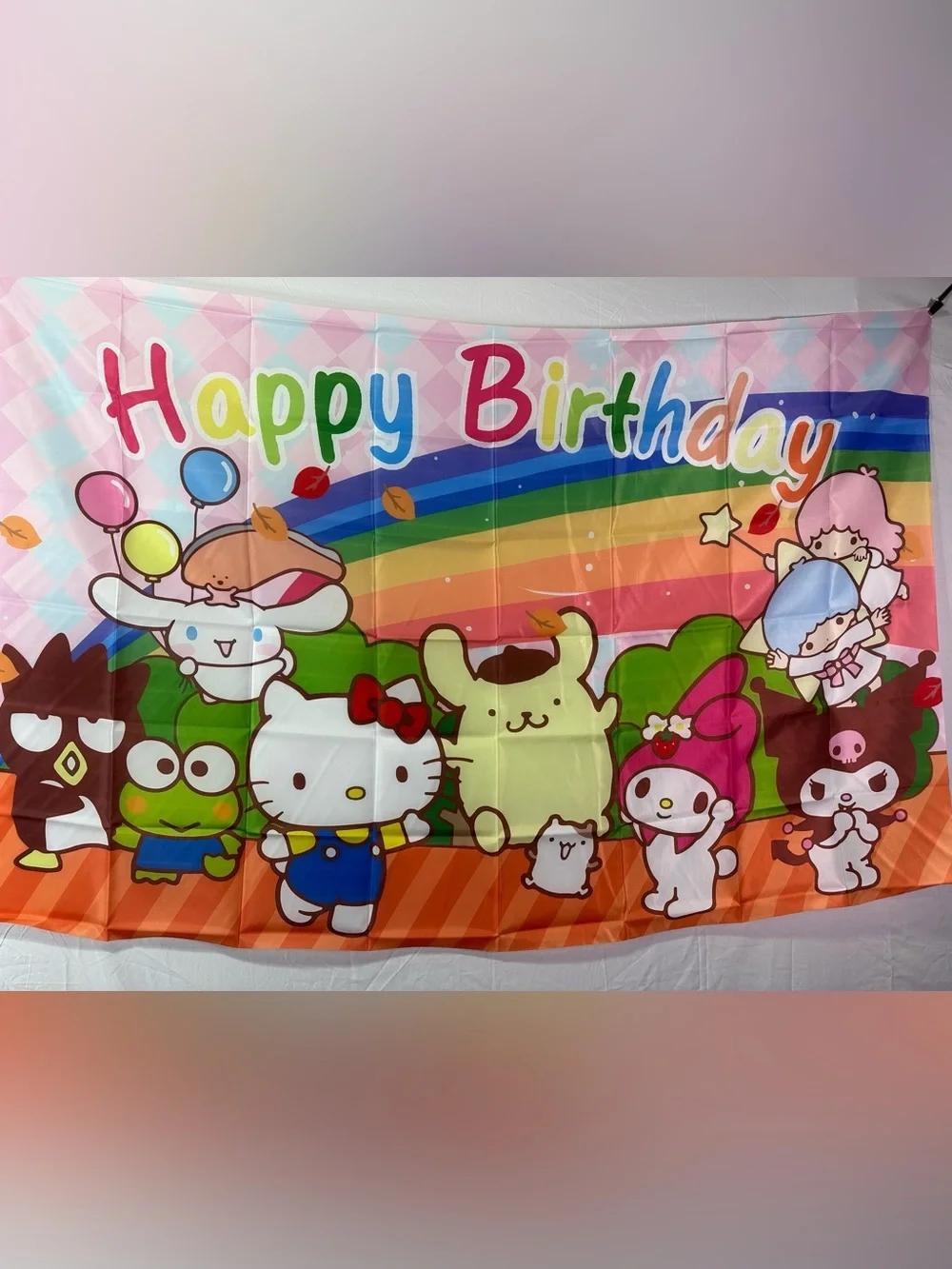 Sanrio Characters Happy Birthday Backdrop Banner 5x3Ft.